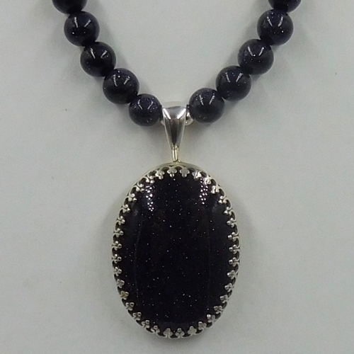 DKC-2000 Pendant Blue Goldstone on Necklace Beads $175 at Hunter Wolff Gallery